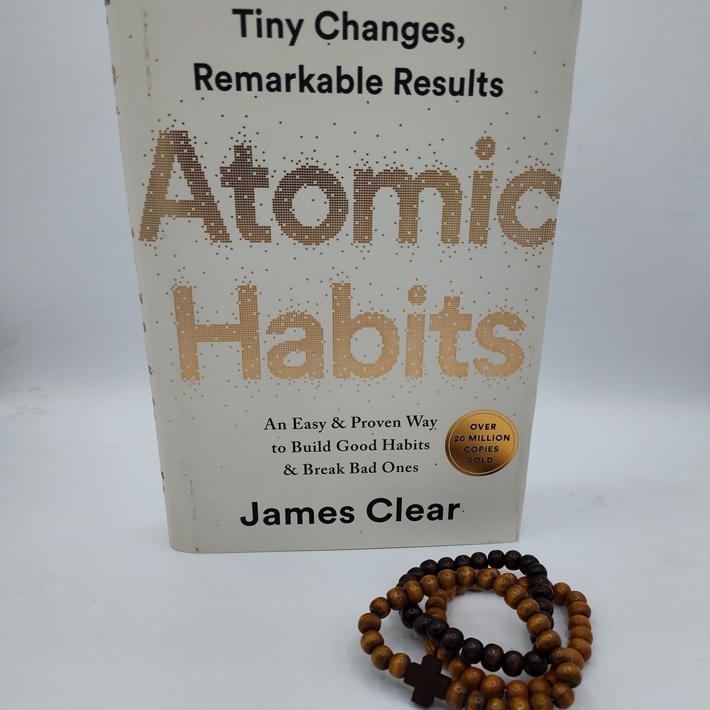 Atomic Habits By James Clear With Wooden Meditation Beads. 1% Better Everyday!
